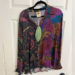 FARM RIO SILK BUTTON DOWN